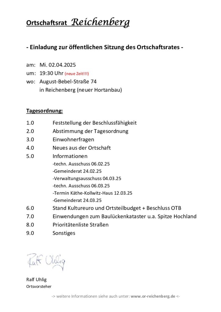 thumbnail of Tagesordnung Ortschaftsratssitzung Reichenberg Moritzburg 01468 02.04.2025